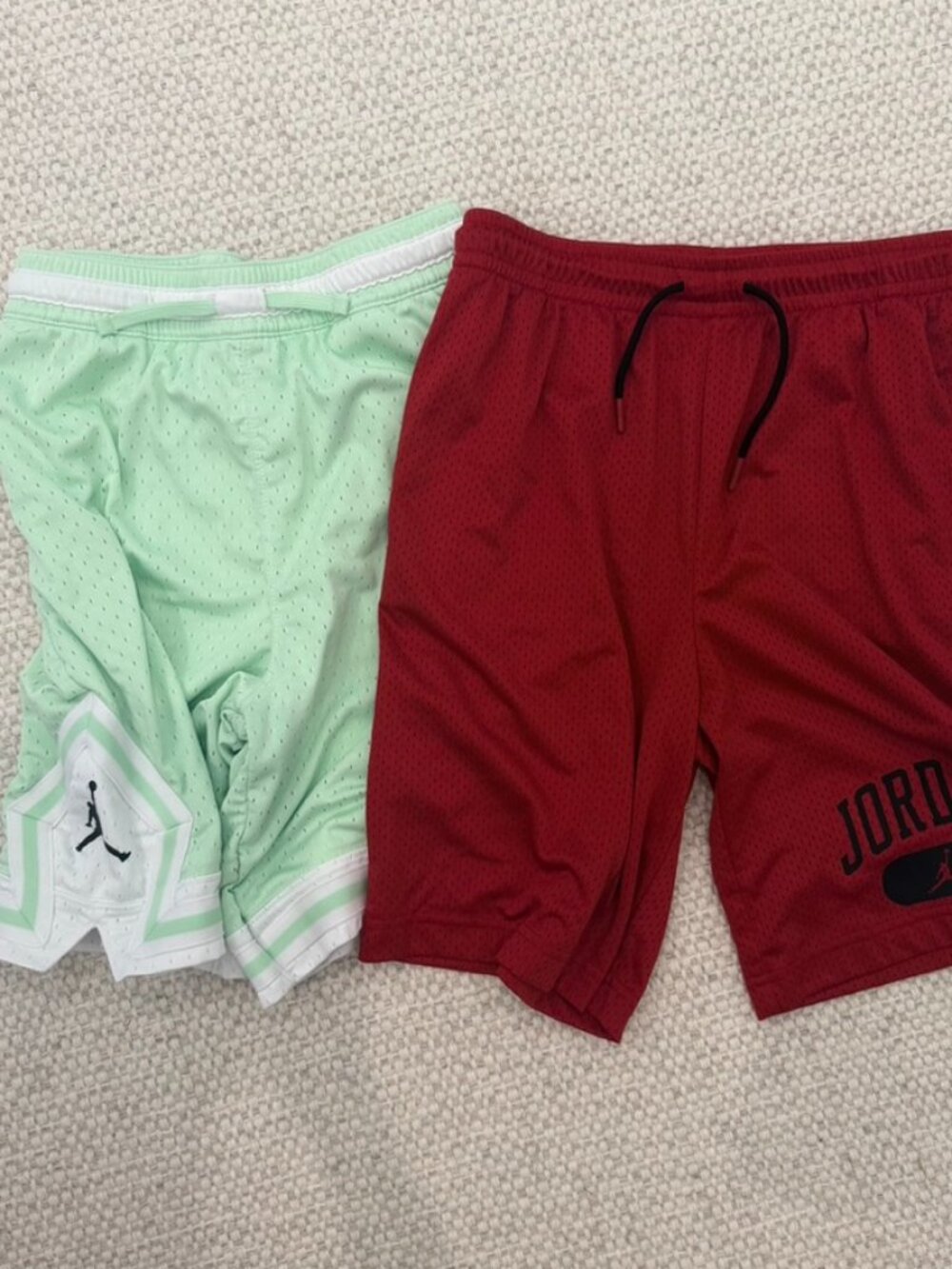 Nike Jordan Boys Basketball Mesh Shorts Lot of 2 Red and Green YXL